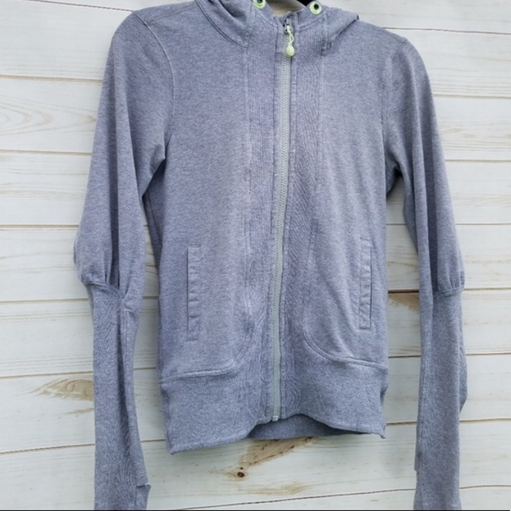 Lululemon Grey Zip Hoodie with Neon Green Detail